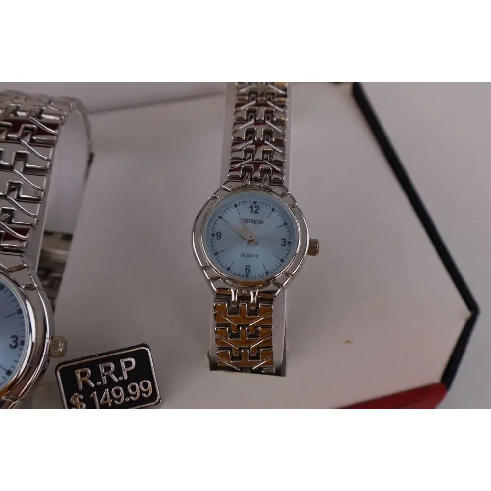 Geneva Classic Collection Matching Watch Set Silver Tone Quartz Watches Boxed